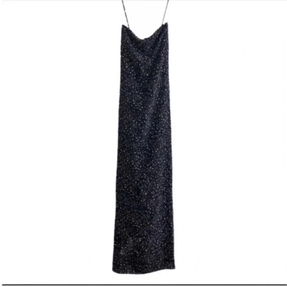J. Crew Ruffle Back Silk Maxi Slip Dress Starry Sky NWT